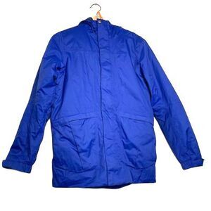 Rei Co-Op Boys Jacket Blue Hooded Full Zip Front Pockets Snap L 14-16